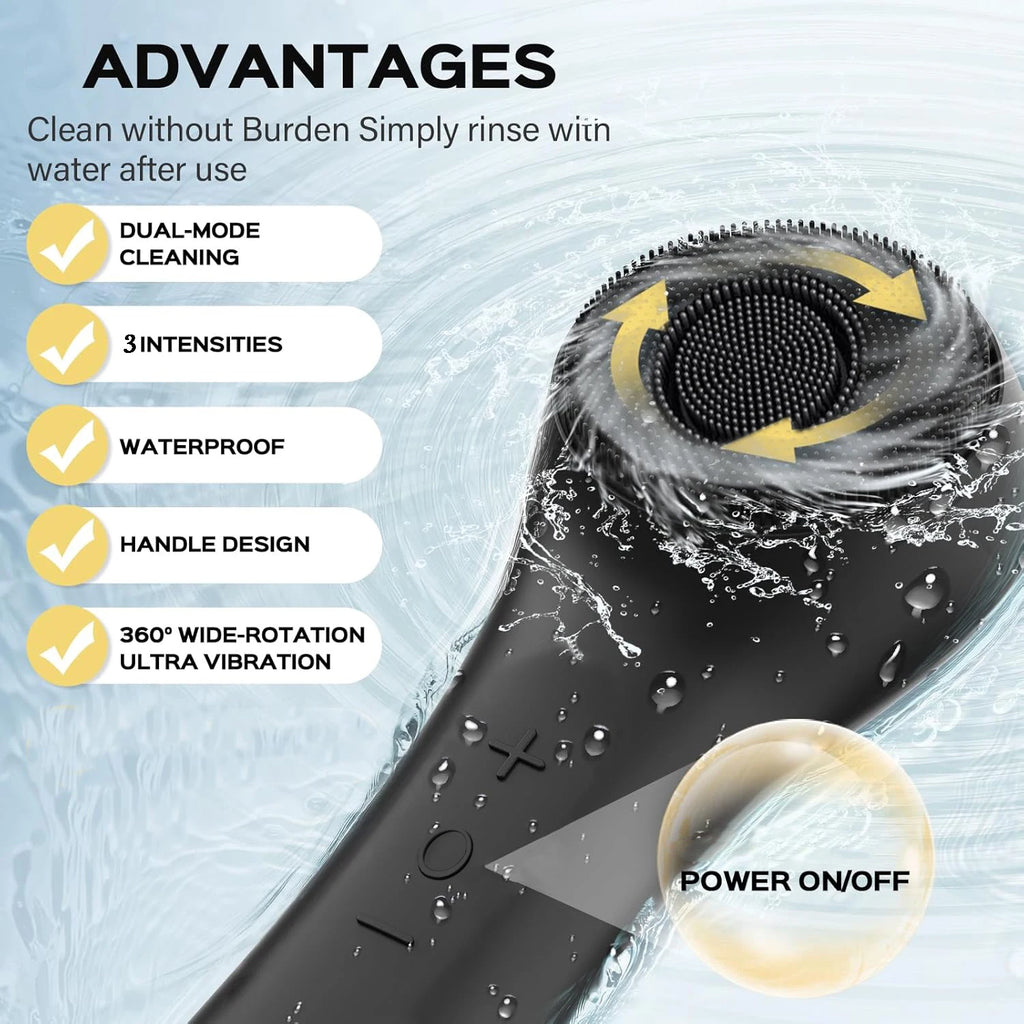LumaSkin™ Facial silicone cleansing brush with dual rotation and vibration modes