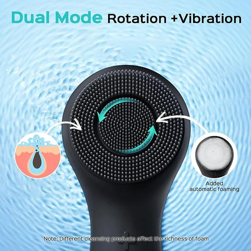 LumaSkin™ Facial silicone cleansing brush with dual rotation and vibration modes